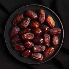 Dried dates on plate for healthy snack or Ramadan