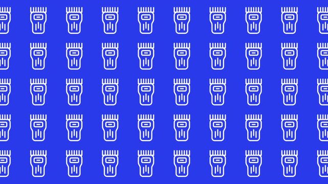 Blue background with a repeating electric shaver icon. Perfect for barber shops, hair salons, grooming products, and personal care businesses.