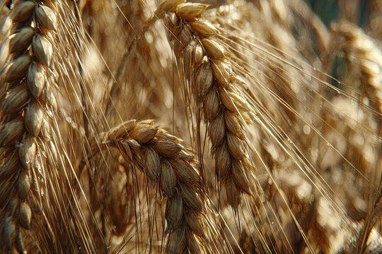 Golden wheat ears, a close-up of ripening grain in the sun
