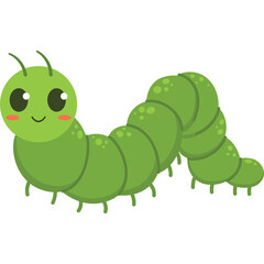 Cute Green Pixel Art Caterpillar With Big Eyes And Blush On Cheeks And Smiling Face Isolated On Transparent Background