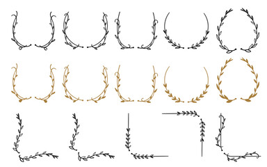 Black and Gold Vintage Nature Leaves Border Set Used for Wedding Invitation Template.Vector Illustration