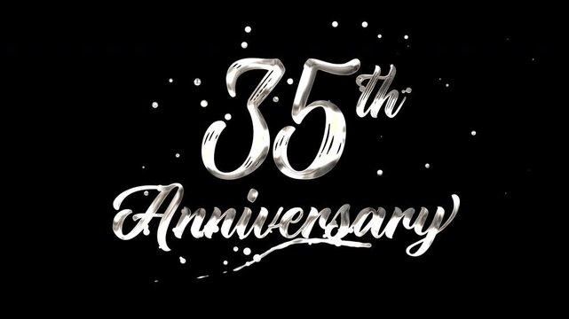 35th anniversary text animation in silver metallic effect. suitable for celebrating special occasions, invitations, anniversary cards and social media. Includes alpha channel for any background.