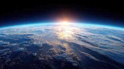 Earth view from space; sunrise with cloudscape