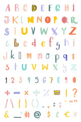 Alphabet numbers punctuations png doodle font pastel set