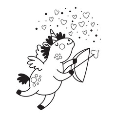 Cute unicorn with wings Cupid coloring vector illustration