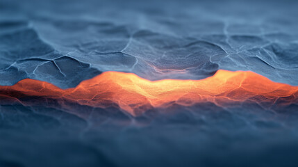 Bright orange fire glows through cracks of textured surface revealing hidden warmth