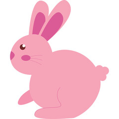 Cute Pink Easter Bunny Rabbit with Big Ears and Fluffy Tail Facing Left on Transparent Background in Studio Lighting