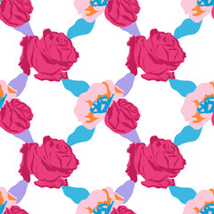 Spring floral png pattern with pink roses transparent background