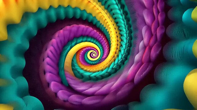 Colorful spiral pattern showcasing vibrant shapes and textures in a mesmerizing abstract design