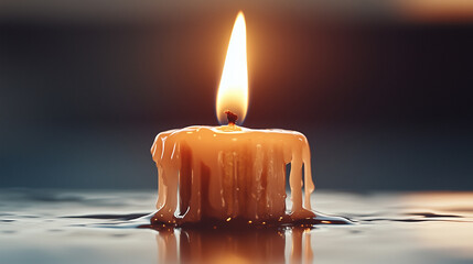 Soft candlelight illuminates a warm scene with melting wax and flickering flame at dusk