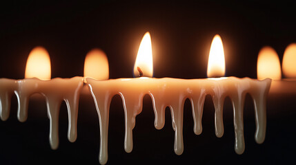 Candles burning softly, creating a warm atmosphere in a dimly lit room during a quiet evening