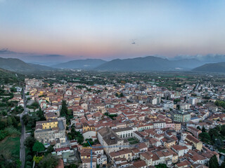 Aerial view of  Venafro: Ancient Roman Heritage & Medieval Charm in Molise's Hilltop Town, Pandone castle