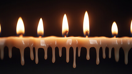 Candles burning steadily, creating a warm and serene atmosphere in a dimly lit room