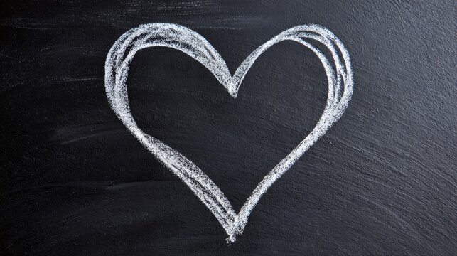 Heart shape drawn in chalk on a dark surface captures a simple yet expressive artistic moment