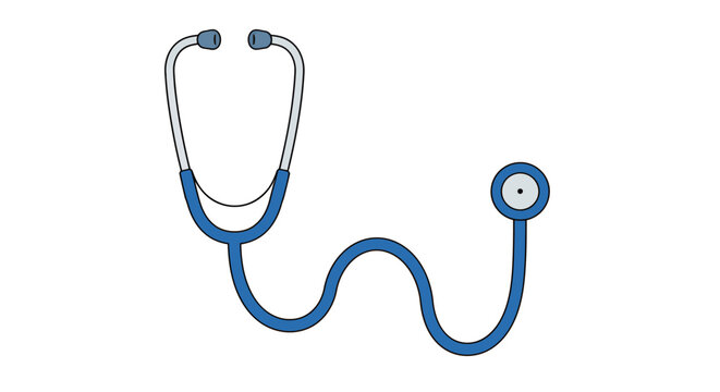 This essential blue medical stethoscope, a vital tool for doctors and nurses, is depicted as a clean, modern vector illustration on a white background.