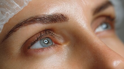 Fototapeta premium Close-up of a person's eye in a beauty salon during an eyebrow shaping treatment