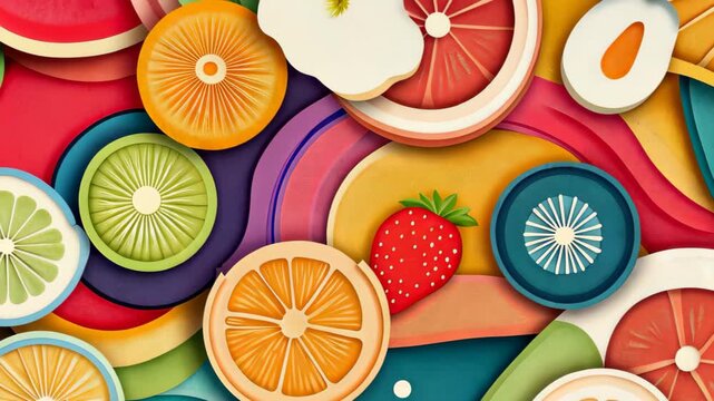 Vibrant Fruit Medley: A colorful arrangement of sliced citrus, berries, and other fruits, bursting with natural freshness.