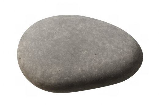 Smooth gray stone, pebble, rock, or mineral isolated on a transparent background, depicting nature and geology