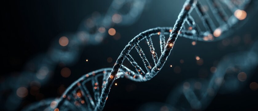 Pioneering genetic insights through advanced data analysis. Neon interfaces. Genetics specialist delving deep into digital dna sequences in a high-tech lab. High-tech graphics.