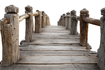 Rustic wooden bridge leading into distance