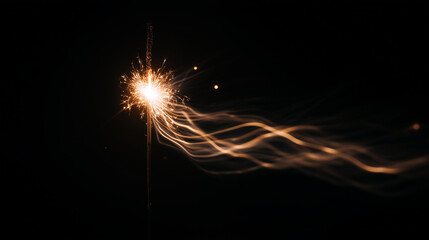 Sparkler Light Trail on Black Background – New Year Celebration Glow and Festive Spark Effects