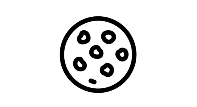 Circular petri dish illustration with contained cellular structures on a transparent background