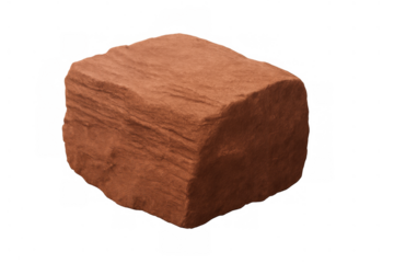 Brown sandstone rock block with rough texture isolated on a transparent background, natural geology material element