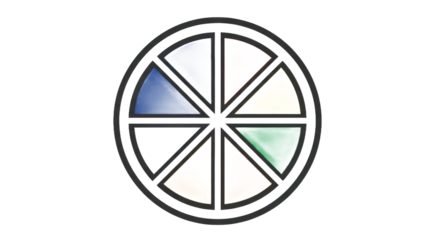 Colorful segmented circle design with diverse hues and transparent background