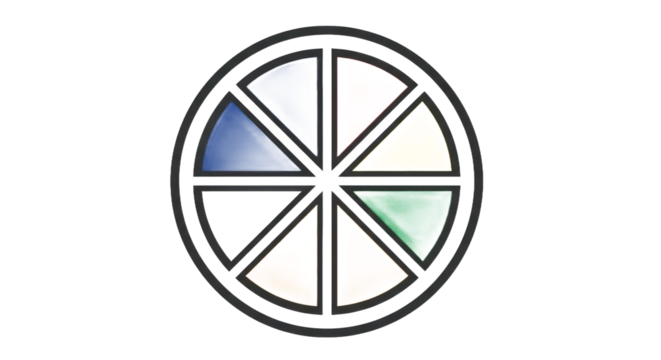 Colorful segmented circle design with diverse hues and transparent background