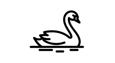 Elegant swan outline floating on transparent background simple vector