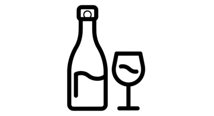 Elegant wine bottle and glass illustration with outlined style design