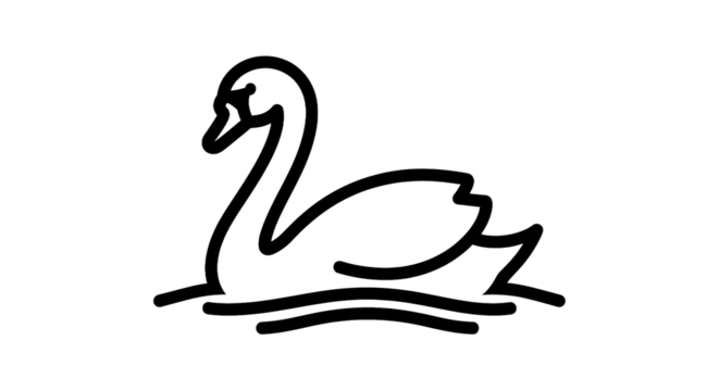 Elegant swan outline floating on water vector illustration for design