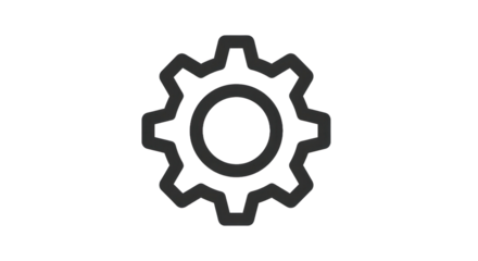 Gear icon illustration grey outline on transparent background for design and technology