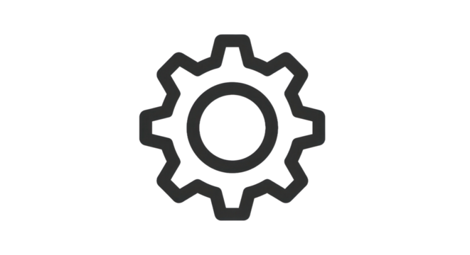 Gear icon illustration grey outline on transparent background for design and technology - Powered by Adobe