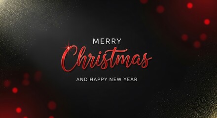 Merry christmas and happy new year greeting card, festive season wishes, holiday celebration, winter holidays, christmas time, dark background, glitter