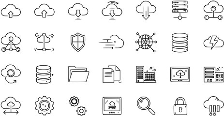 Cloud Computing  Networking Icon Set: Data Storage, Security, and Connectivity Graphics