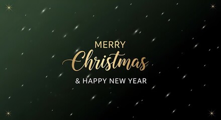 Festive merry christmas and happy new year greeting card with golden text and sparkling lights on a dark green background, perfect for holiday wishes