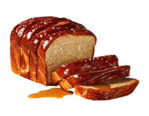Sliced loaf of bread with caramel glaze