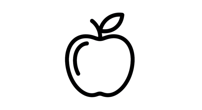 Outline apple illustration with leaf on transparent background - Powered by Adobe