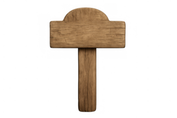 Blank wooden signpost with rustic texture providing copy space for direction or information on transparent background