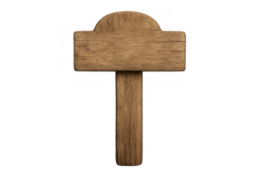 Blank wooden signpost with rustic texture providing copy space for direction or information on transparent background