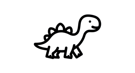 Outline illustration of a cartoon dinosaur with transparent background