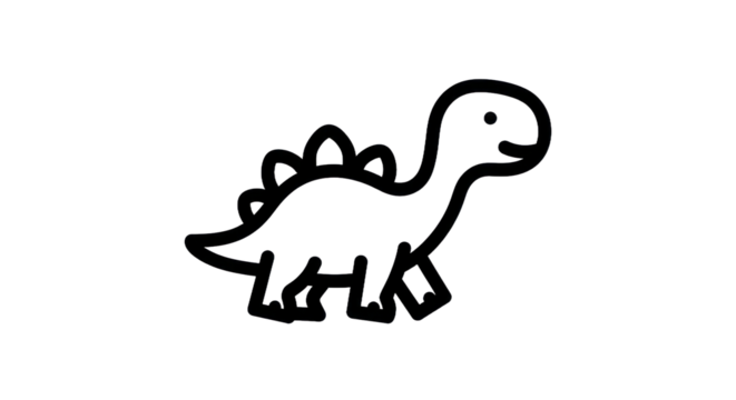 Outline illustration of a cartoon dinosaur with transparent background