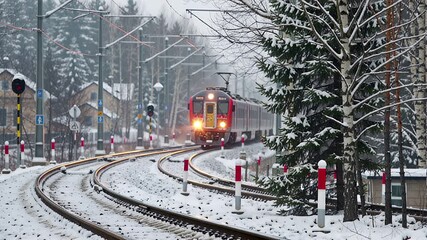 peaceful winter train journey through snowy landscape | travel, relaxation, winter, nostalgia, scenery theme