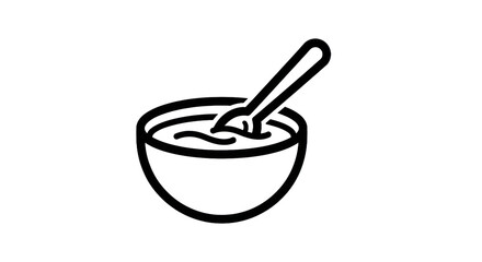 Outline of a bowl with soup and a spoon for food illustration design