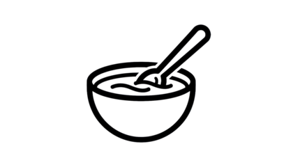 Outline of a bowl with soup and a spoon for food illustration design