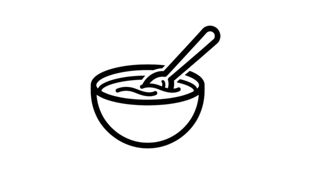 Outline of a bowl with soup and a spoon for food illustration design