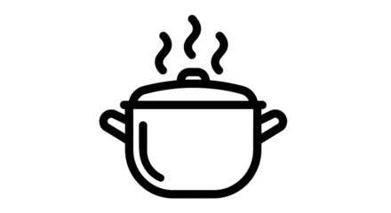 Outline of a cooking pot with steam isolated on transparent background