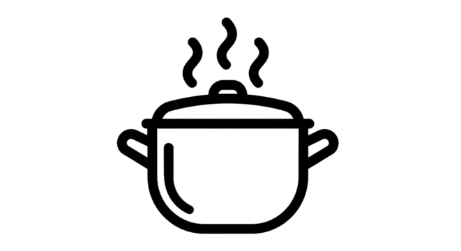 Outline of a cooking pot with steam isolated on transparent background