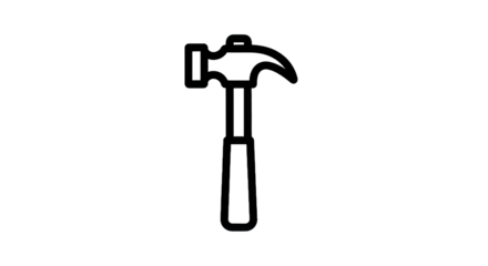 Outline of a hammer tool icon for construction and repair on transparent background